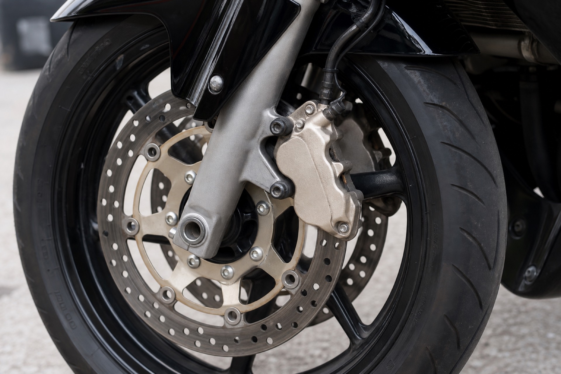 Wheel and brake detail with rim tape applied